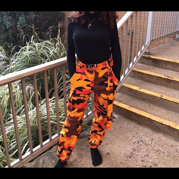 red and orange camo pants